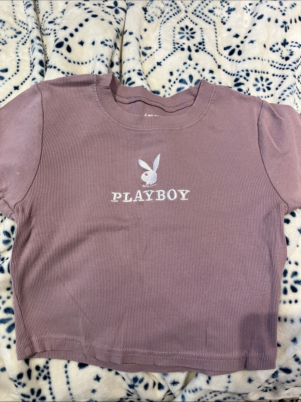 Playboy Ribbed Tee in Mauve Pink